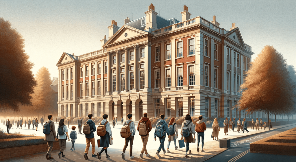 Students walking in front of a university building